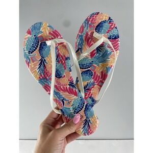 ESPRIT Flip Flop Party Navy Pink Bright Pineapple Print Women‎ Size 7/8